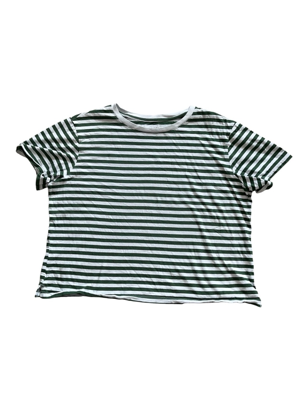 Women’s Free Assembly Green Blue Striped Shirt Short Sleeve Crop XL 100% Cotton